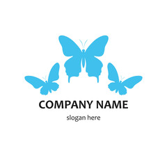 Three blue butterflies. Vector illustration, logo emblem