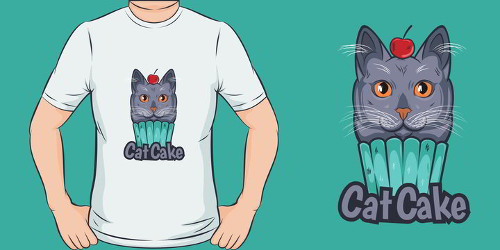 CatCake. Unique and Trendy T-Shirt Design or Mockup.
