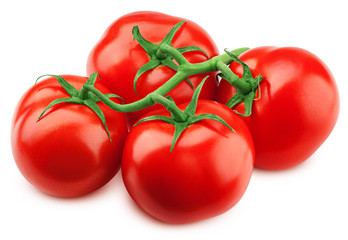tomato on branch, isolated on white background, clipping path, full depth of field