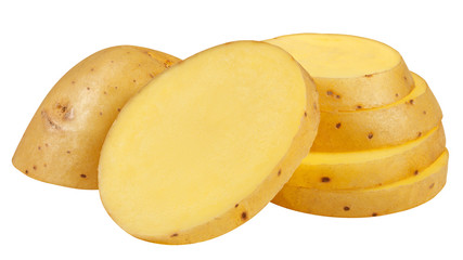 potato slice, isolated on white background, clipping path, full depth of field