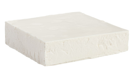 Feta, Greek cheese cubes, isolated on white background, clipping path, full depth of field
