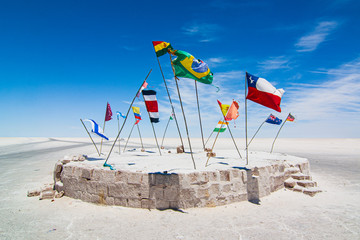 Flags around the world in the Salar de Uyuni