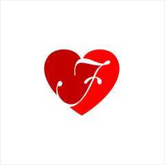Heart logo vector template. Happy valentines day design. Graphic modern f letter heart sign
