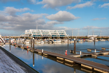 Seascape view from the Lisbon Marina in the low tide