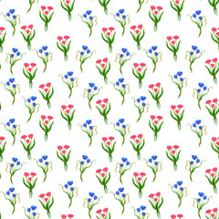 Watercolor wildflowers in a seamless pattern.