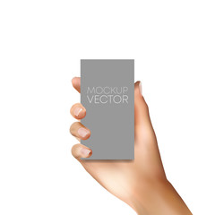 Mockup gray card in realistic hand
