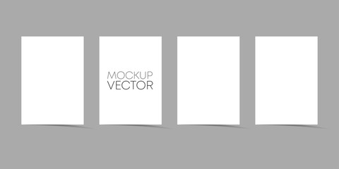 Set of white sheets of note paper isolated on transparent background. Four a4 pages. Vector illustration