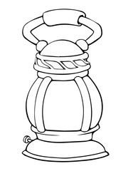 Kerosene lamp line drawing. Hand drawn vector illustration. Can be used for Halloween cards, tattoo, coloring books etc.