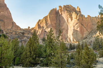 Sunset view of climbing walls at Smith Rock