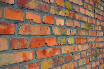 Bright colorful brick wall, close-up