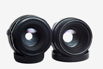 Two lenses from the camera isolated on a white background.