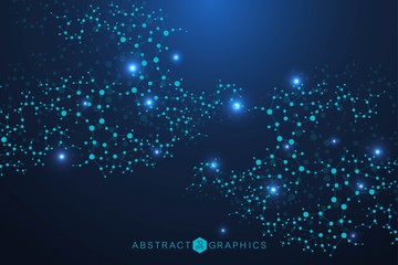 Structure molecule and communication. Dna, atom, neurons. Scientific concept for your design. Connected lines with dots. Medical, technology, chemistry, science background. Vector illustration.