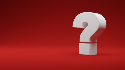 Question mark in white on red background, 3d render