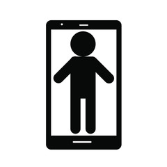 Icon of a smartphone with a person on the screen. Modern technologies and trends. The problem of dependence on gadgets.