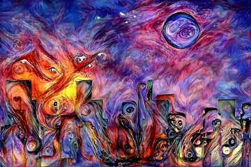 Abstrakte Malerei in lebendigen Farben. Silhouetten von Nachtstädten © rolffimages