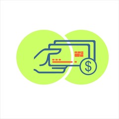 credit card payment vector icon with green circle background. currency symbol. isolated. editable vector.