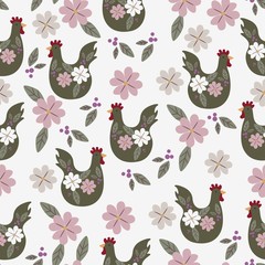 Easter seamless pattern with chicken. Perfect for wallpapers, pattern fills, web page backgrounds, surface textures, textile. White background.