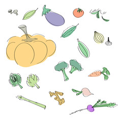 Colored doodle set of fresh and healthy vegetables