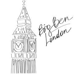 Line art Big Ben Illustration, London, Parliament, United Kingdom