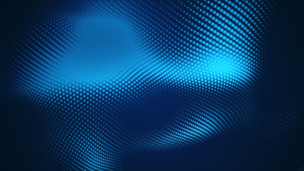 Dot blue wave light screen gradient texture background. Abstract  technology big data digital background. 3d rendering.