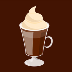 Mocha coffee in a glass vector isolated. Tasty hot beverage