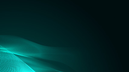 Dot green wave light screen gradient texture background. Abstract  technology big data digital background. 3d rendering.