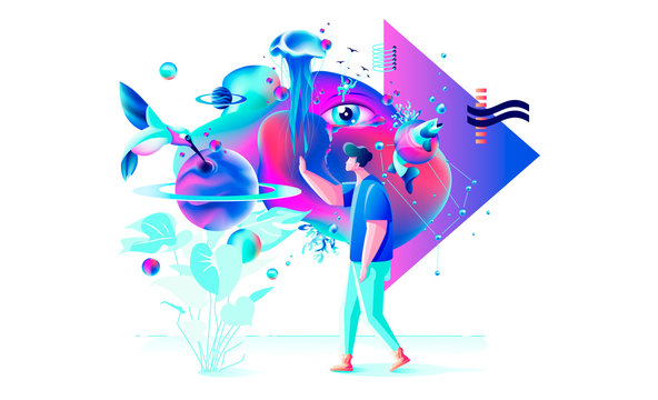 Abstract Xtreme colorful illustration VR technology man gamer cyberpower virtual reality