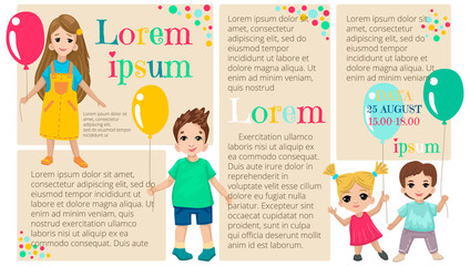Fototapeta na wymiar Children with balloons, illustration for your text for the children holiday. Poster design