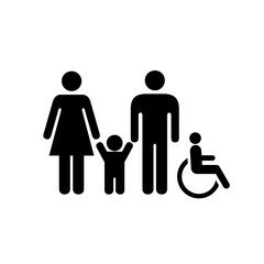 Vector graphic disabled and women on a walk. Silhouettes of people