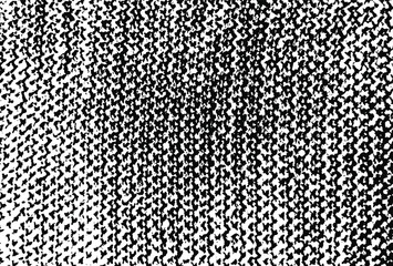 Distressed fabric texture. Vector texture of weaving fabric. Grunge background. Abstract halftone vector illustration. Overlay for interesting effect and depth. Black isolated on white background.