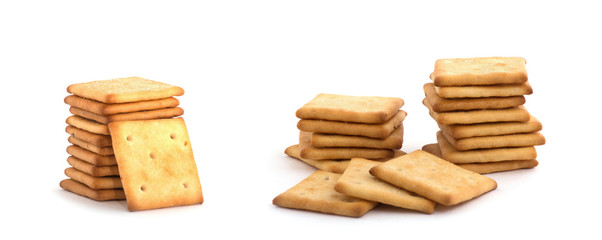 stack of square crackers isolated on white background.