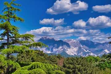 Panorama from Montemarcello on the Apuan Alps Liguria Italy