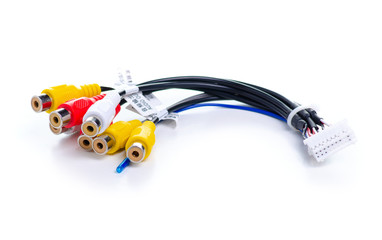Connection cable car stereo on white background isolation