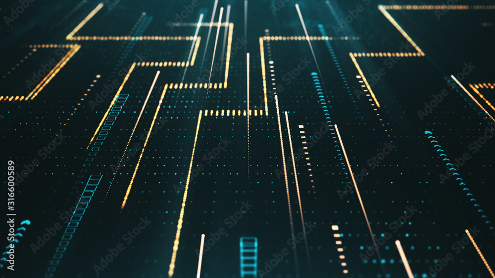 Poster creative digital background for technology concept. futuristic surface with glitter particles motion
