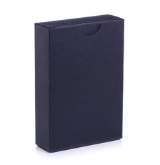 Black box package on white background isolation