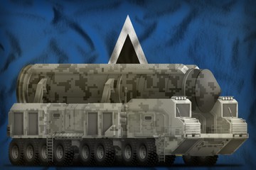 intercontinental ballistic missile with city camouflage on the Saint Lucia national flag background. 3d Illustration