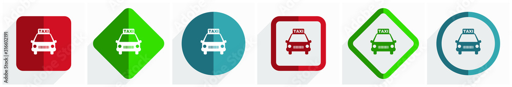 Aufkleber taxi icon set, flat design vector illustration in 6 options for webdesign and mobile applications in