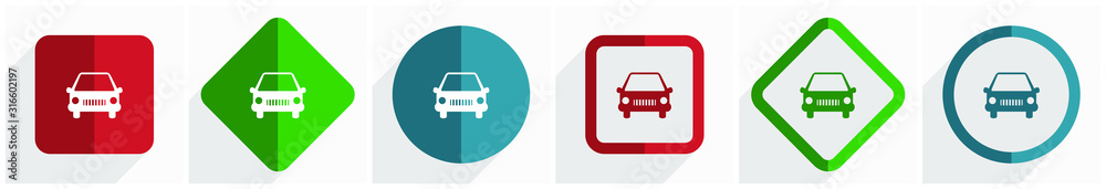 Fototapete Car icon set, flat design vector illustration in 6 options for webdesign and mobile applications in eps 10