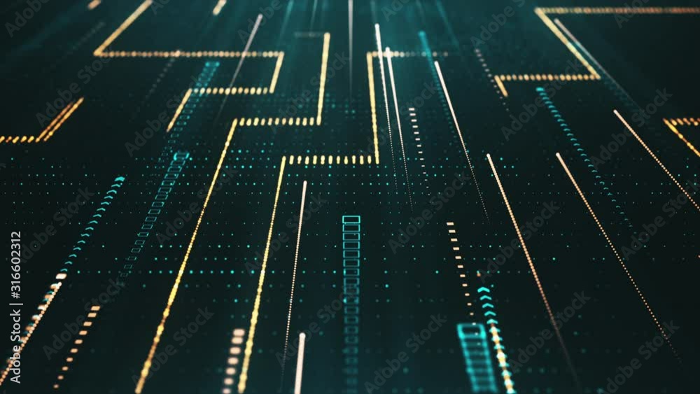 Poster creative digital background for technology concept. futuristic surface with glitter particles motion