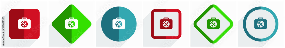 Poster toolkit icon set, flat design vector illustration in 6 options for webdesign and mobile applications