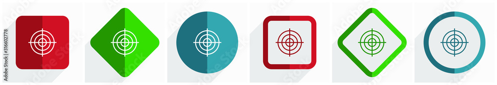 Fototapete target icon set, flat design vector illustration in 6 options for webdesign and mobile applications 