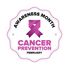 Cancer Prevention National Month. Celebrate annual in February. Control and protection. Awareness campaign. Medical healthcare concept. Poster with ribbon. Banner and background. Vector illustration