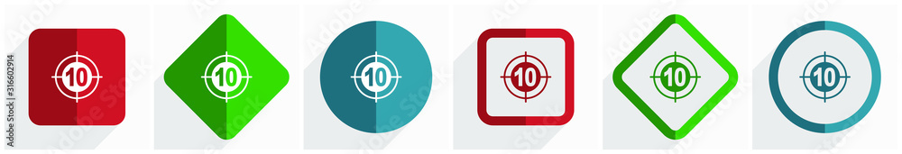 Fototapete target icon set, flat design vector illustration in 6 options for webdesign and mobile applications 