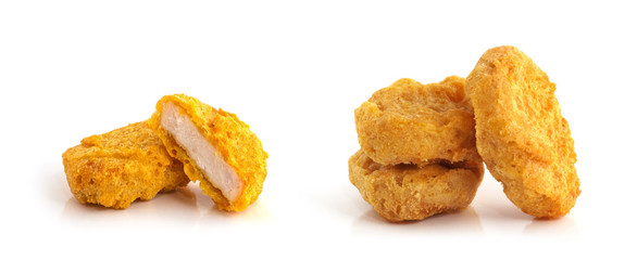 Fried chicken nuggets isolated on white