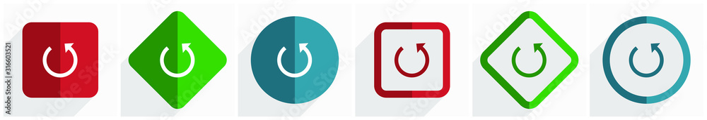 Poster Rotate icon set, flat design vector illustration in 6 options for webdesign and mobile applications in eps 10