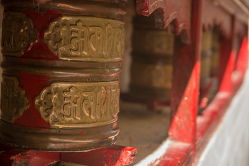 buddhist prayer wheels in ladakh, India