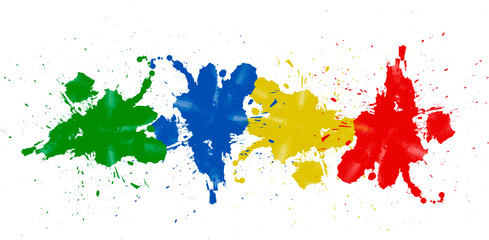 Multi-colored splashes and blots. Spots on a white background. Colorful abstraction. Illustration