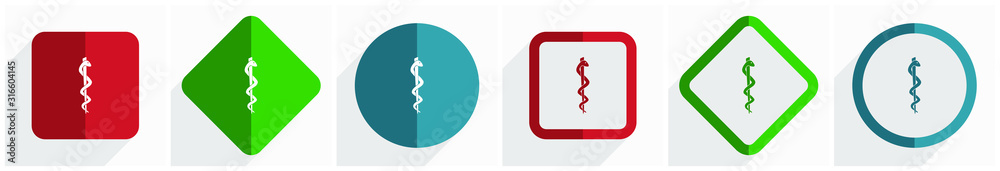 Aufkleber emergency icon set, flat design vector illustration in 6 options for webdesign and mobile applicatio