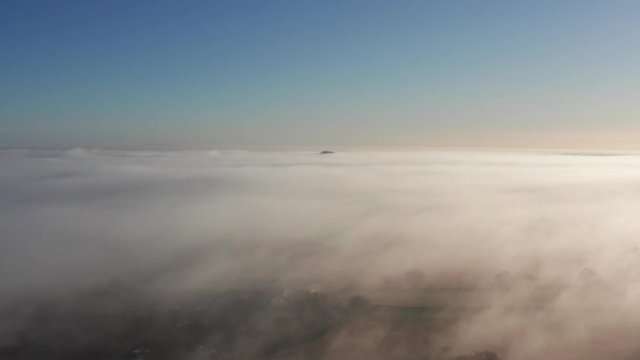 Middlesex countryside morning aerial with fog and mist