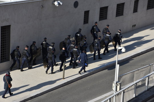 Police force photographed during a protest against french government